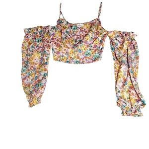 Willow & Root Floral Sweetheart Cropped Top Long Sleeve Large